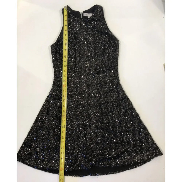 Dress the Population  Black Sequined Cocktail Dress Exposed Back Zipper Size S - Picture 3 of 8